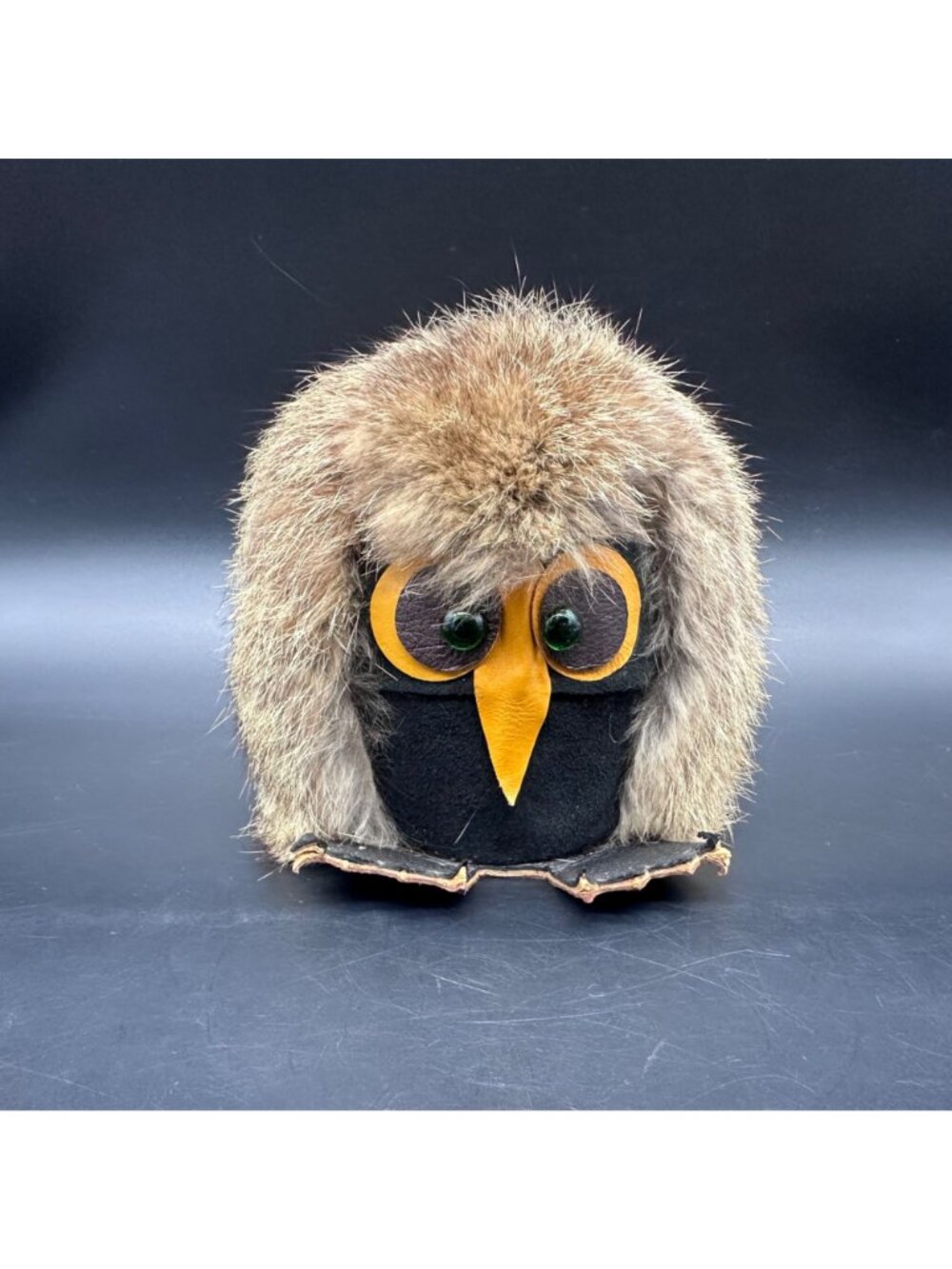Vintage Owl Figurine Fur Leather Mid Century Kitsch Woodland Creature Retro - Picture 2 of 11